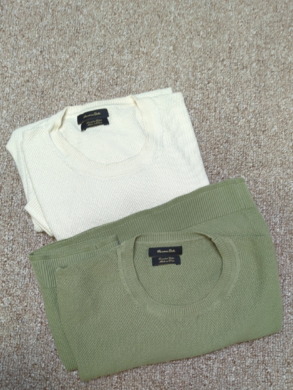 Massimo Dutti Men's Crewneck Sweaters — Cream & Olive Green